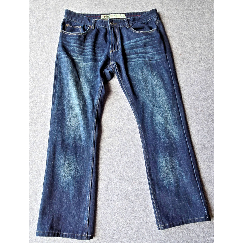 MBX Men's Slim Fit Jeans Dark Blue Premium Denim Straight Leg Mid-rise (35.5x29)